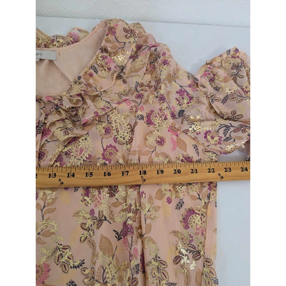 LOFT Womens‎ Floral Ruffle Neck Long Sleeve Blouse Gold Pink Metallic Size XLNew - Picture 7 of 8